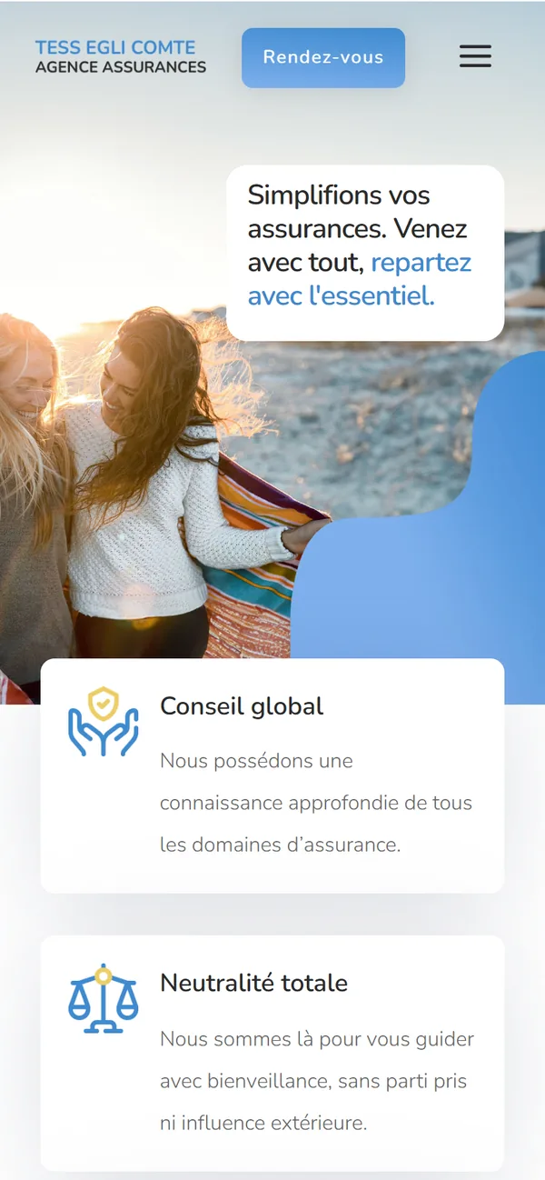 L'agence et ses trois engagements, dès l'écran d'accueil.
