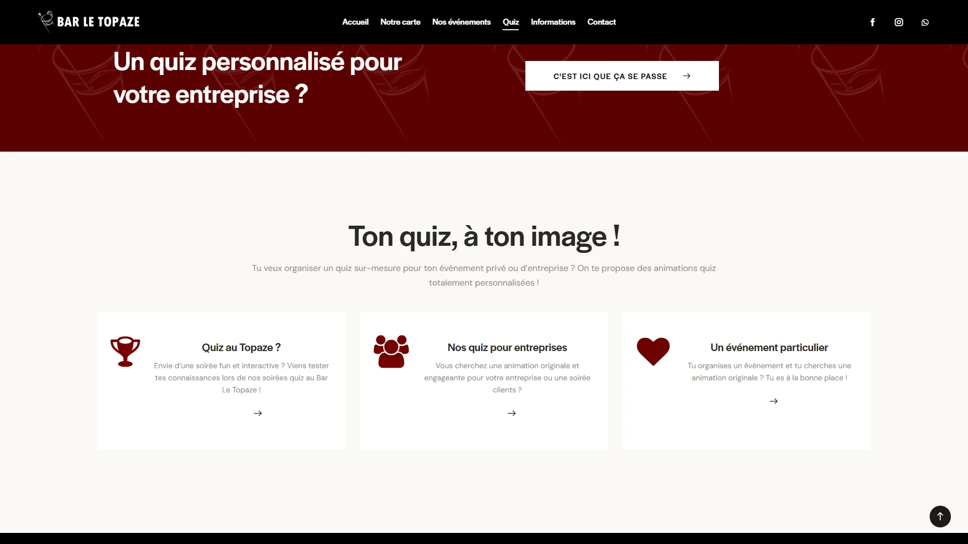 Trois façons de réserver un quiz : au bar, en entreprise ou pour un événement privé.