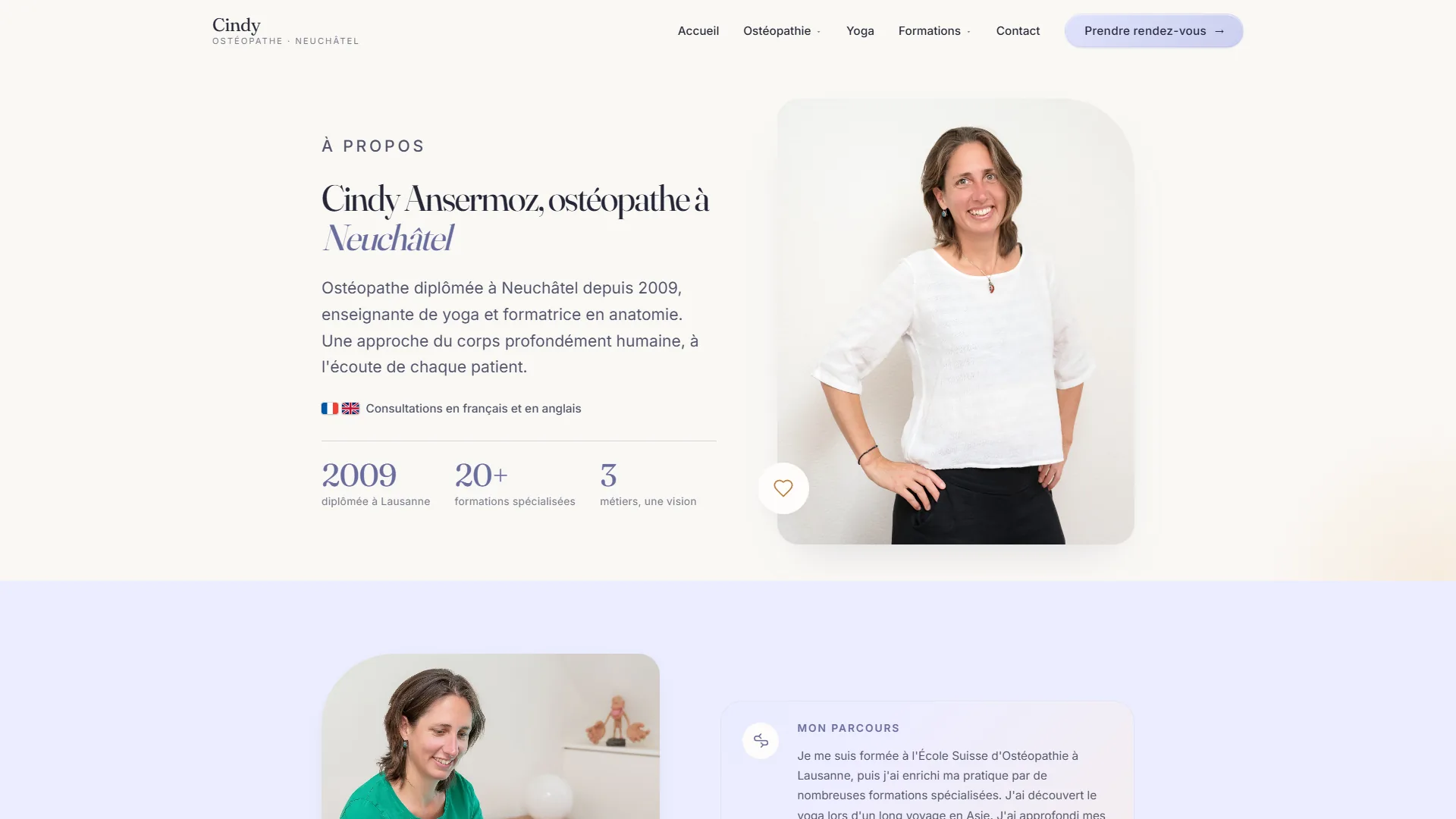 La page « à propos » : le parcours complet, formation par formation.