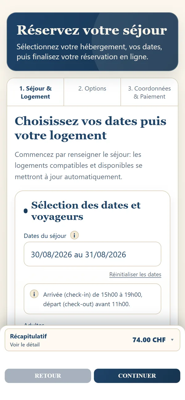 Le moteur sur téléphone : les trois étapes empilées et le récapitulatif replié en barre basse.
