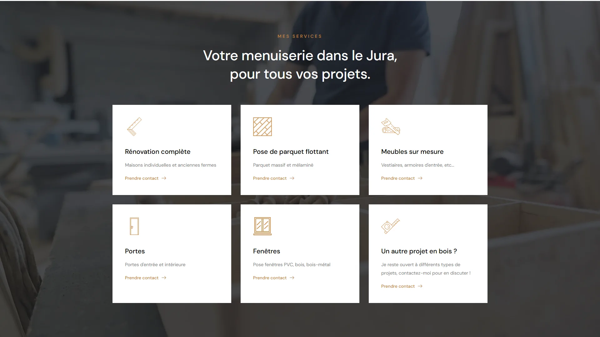 Six services, chacun à un clic du formulaire.