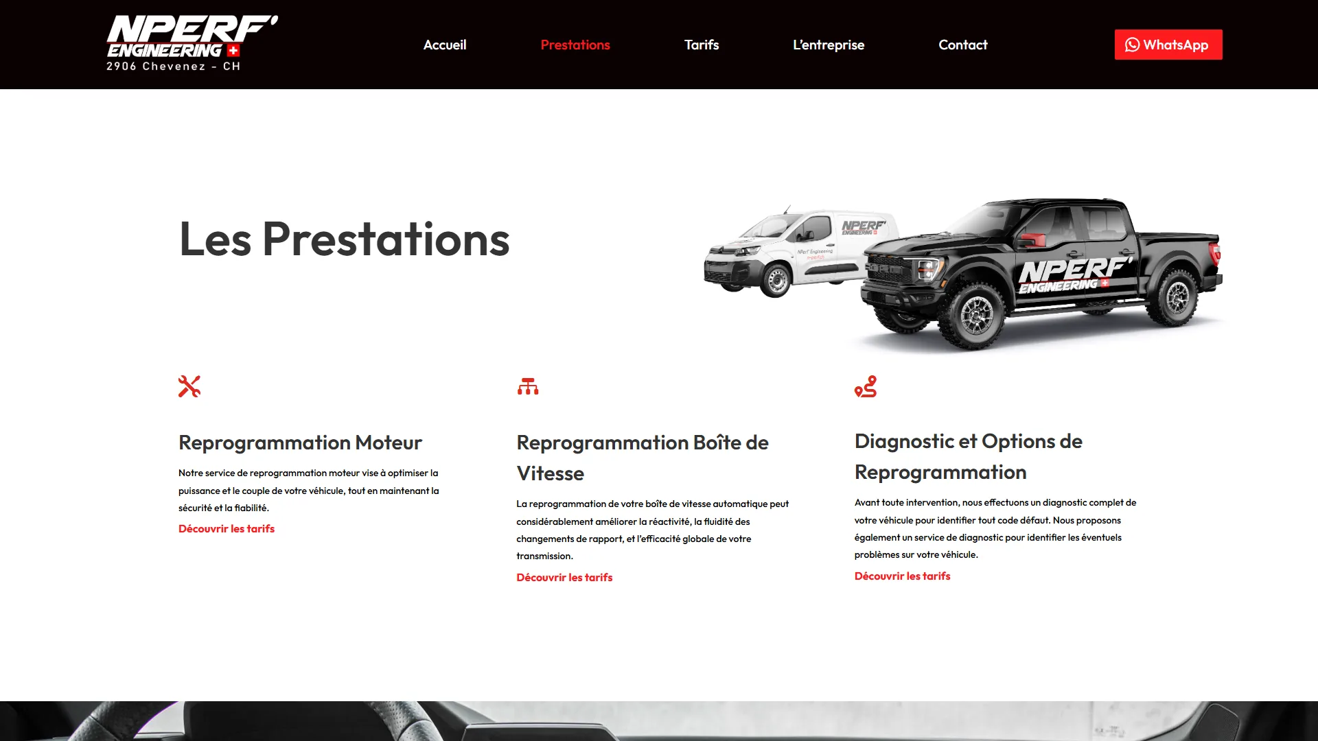 Les trois prestations : moteur, boîte de vitesse et diagnostic.