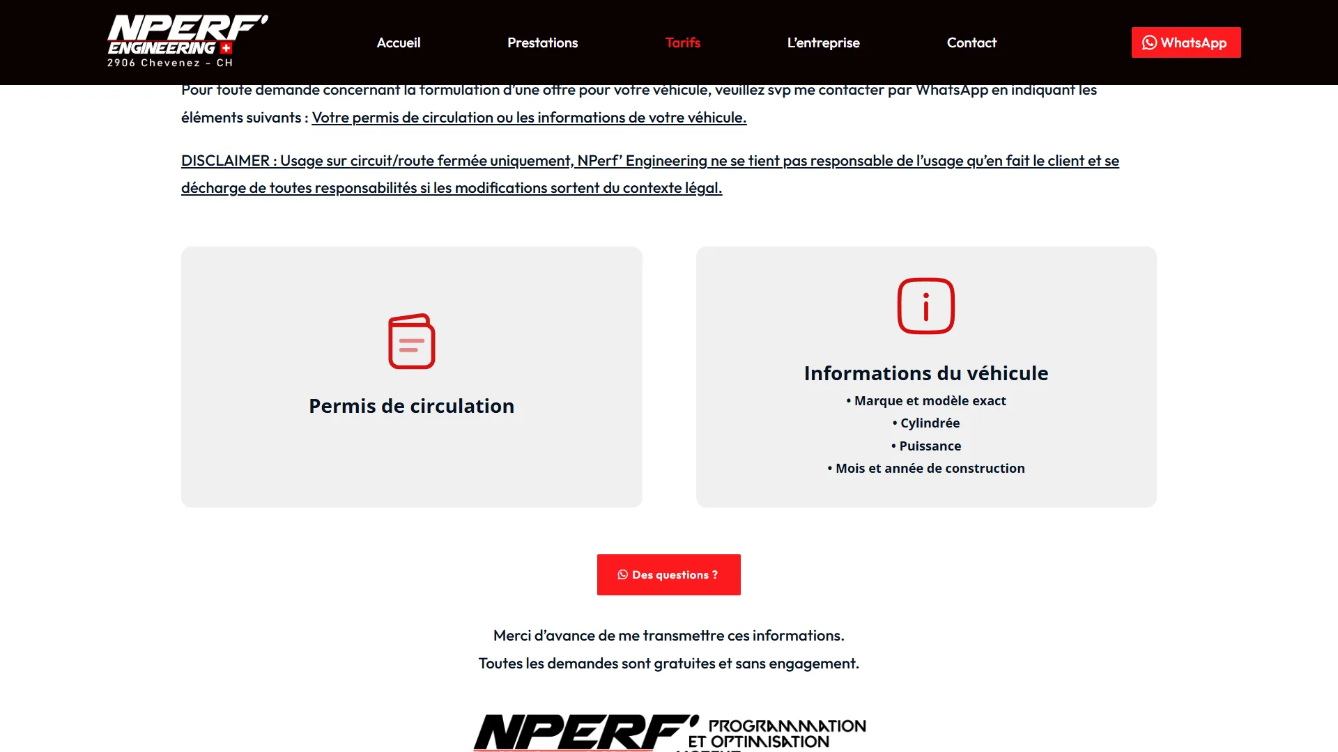 Les informations demandées avant de chiffrer une reprogrammation.