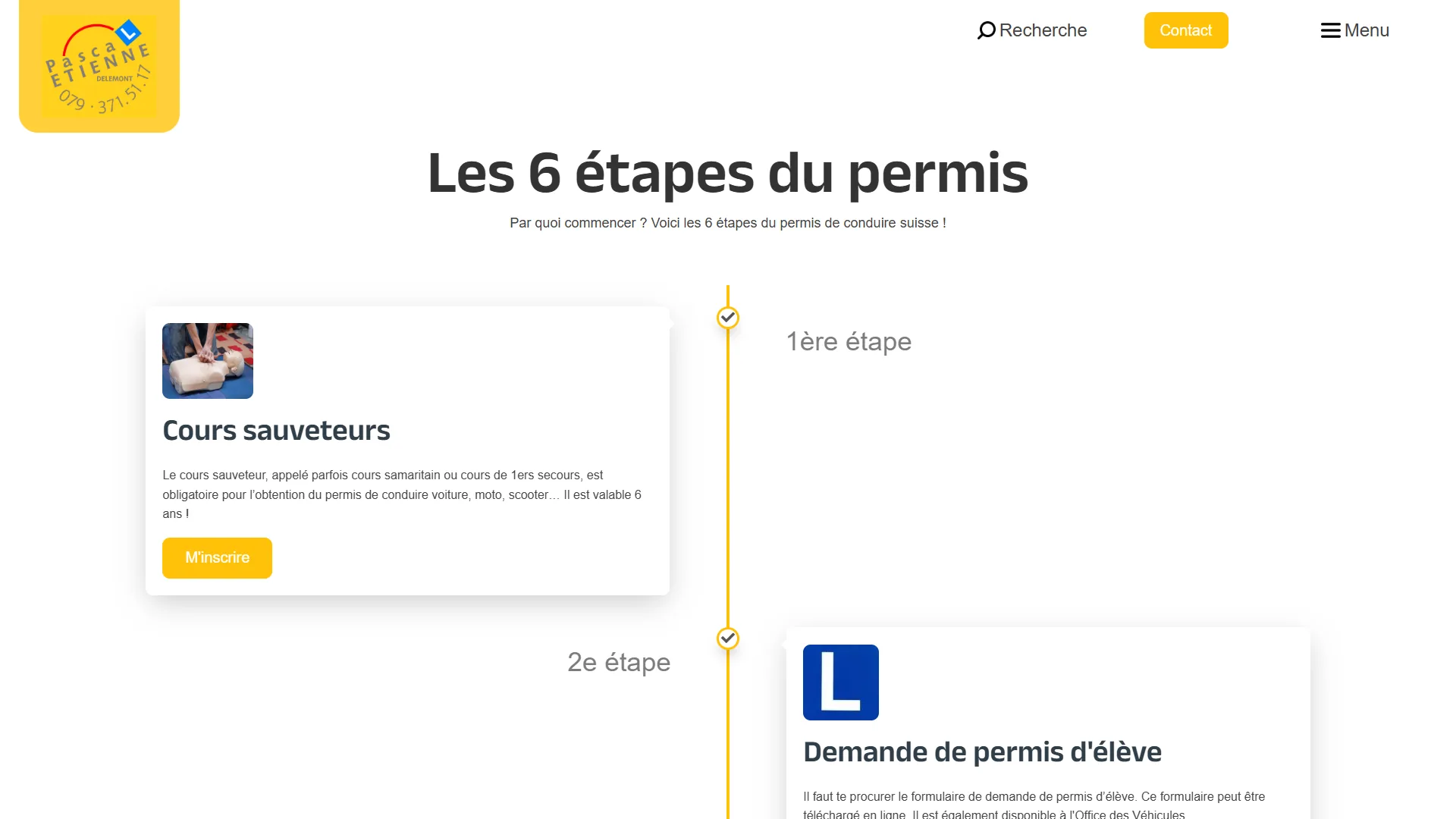 La frise des 6 étapes, du cours sauveteurs au cours deux phases.