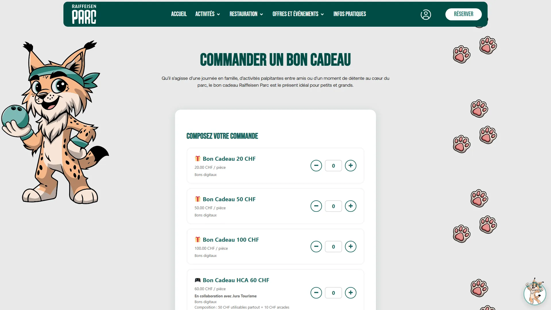 La commande de bons cadeaux.