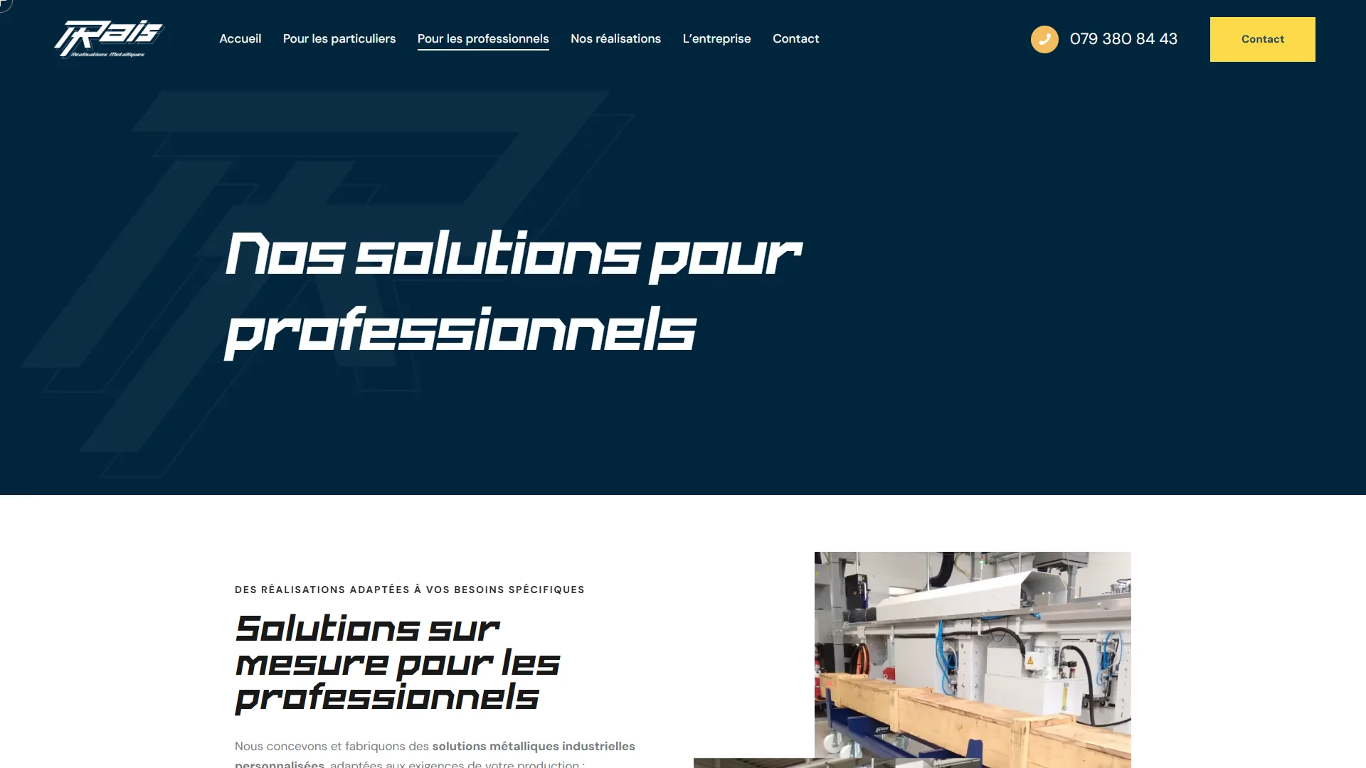 La page Professionnels : équipements pour l’industrie du décolletage.