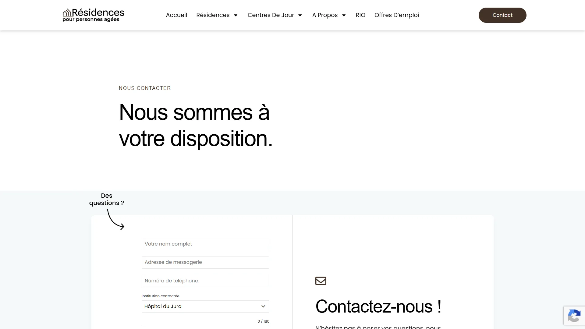 La page de contact, un seul formulaire pour quatre institutions.