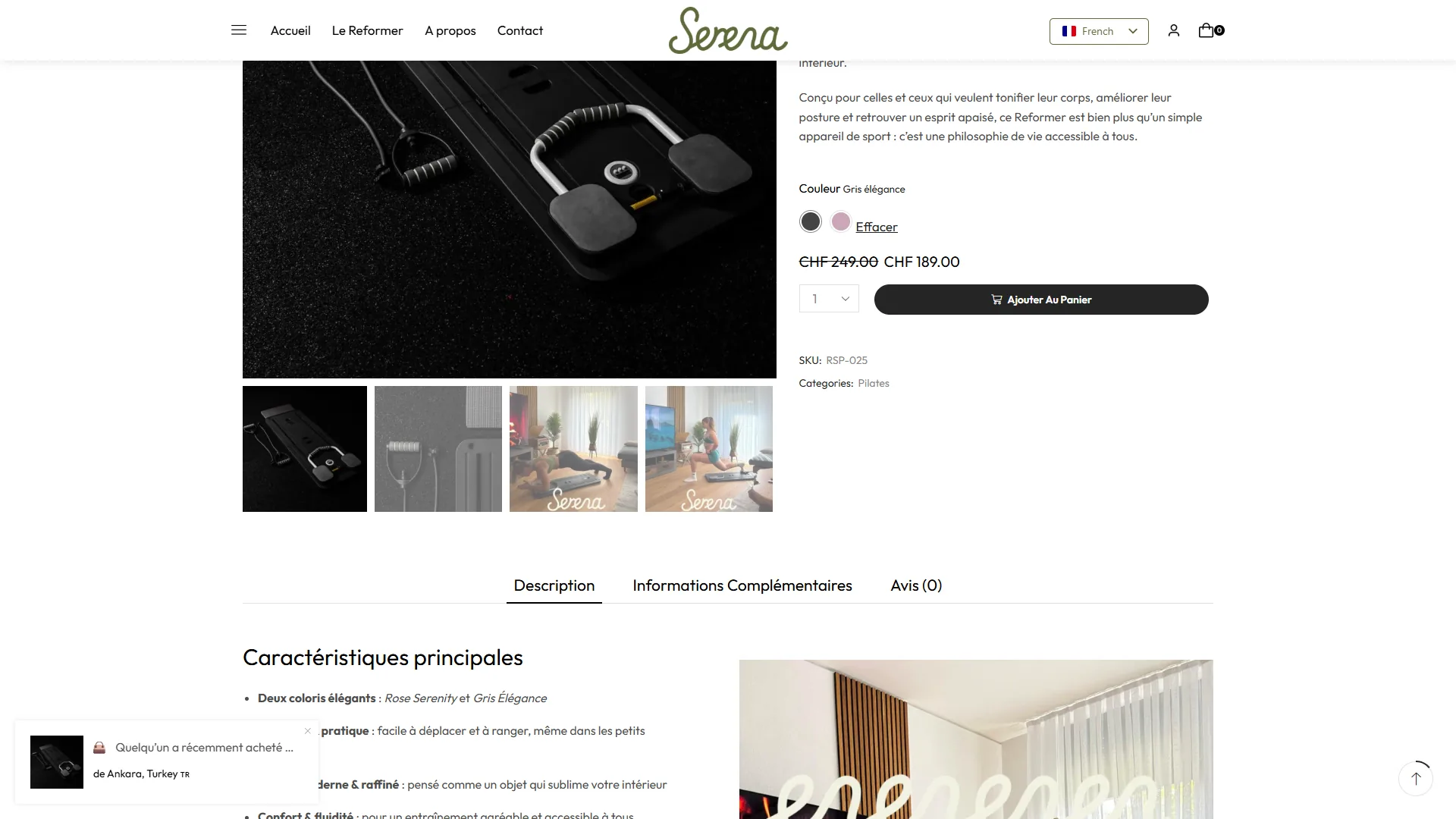 La fiche produit : coloris, prix barré, panier et réassurances.