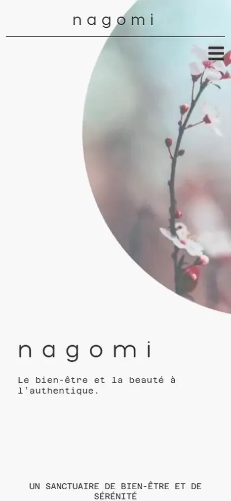 L'accueil de l'institut sur téléphone : le cercle s'ouvre lentement sur la branche en fleurs.