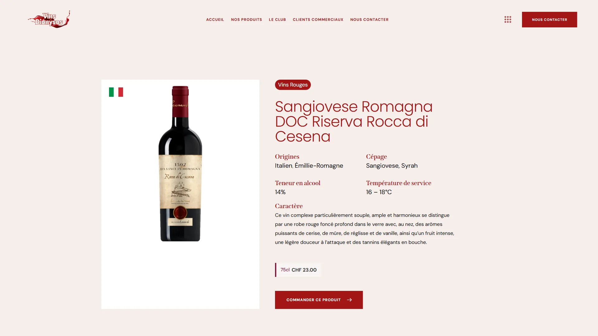 La fiche d'un vin : cépage, alcool, température, caractère.